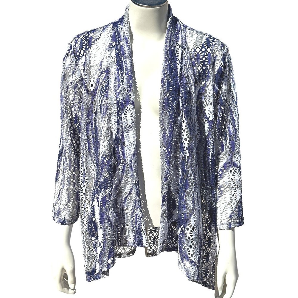 Chicos Traveler Collection Open Front Net Cover Up Elegant Breezy Layering Piece